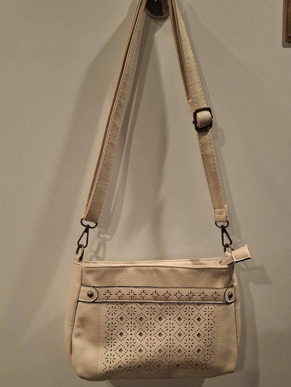 Cream Crossbody Bag with Laser-Cut Detail